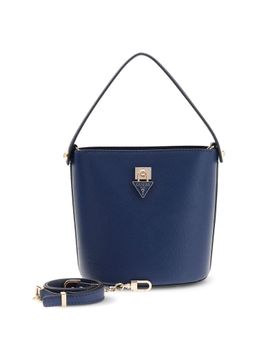 Guess - Navy Blue Solid Pu Patsie Top Handle Bucket Handbag With Detachable Strap