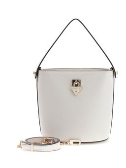 Guess - Off White Solid Pu Patsie Top Handle Bucket Handbag With Detachable Strap
