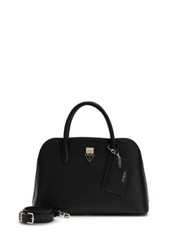 Guess - Black Solid Pu Patsie 2 Comp Satchel Bag With Detachable Strap