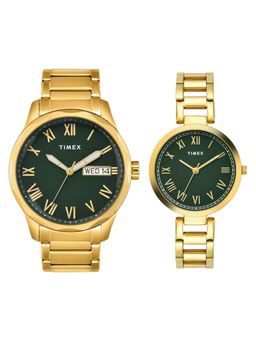 Timex - Round Green Dial Analog Pair's Couple Watch - TW00PR339 (M)