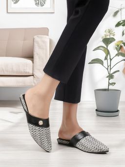 Iconics - Women Black Gemstone Pointed Toe Mules