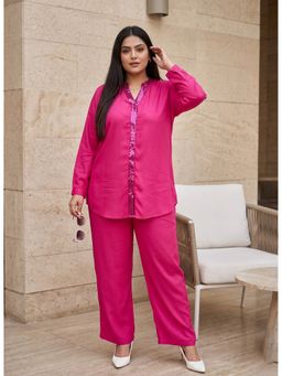 Qurvii - Magenta Sequined Rayon Co-Ord Set
