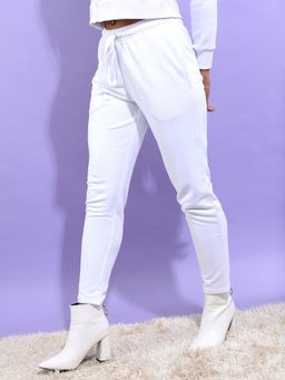 TOKYO TALKIES - White Solid Polyester Slim Fit Pant