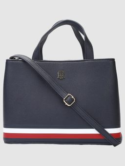Tommy Hilfiger - Striped Blue Pu Sling Bag With Detachable Strap