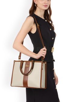 Lavie - Womens Elissa Colorblock Satchel Bag With Detachable Strap - Off White (L)