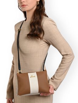 Lavie - Womens Colorblock Lynn Top Zip Sling Bag - Tan (M)