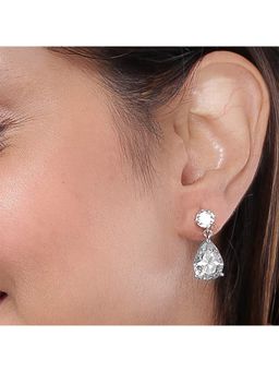 Yellow Chimes - Crystal Studded Oval Shape Drop Earrings