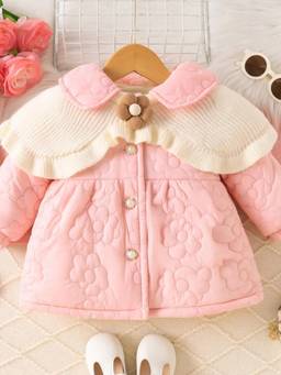 Hopscotch - Girls Pink Polyester Long Coat with Shrug