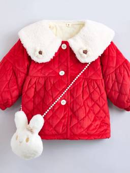 Hopscotch - Girls Red Polyester Long Coat with Handbag