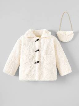 Hopscotch - Girls Beige Polyester Long Coat with Bag