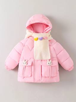 Hopscotch - Girls Pink Polyester Long Coat with Scarf