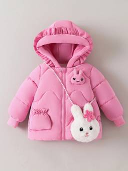 Hopscotch - Girls Pink Polyester Long Coat with Handbag
