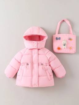 Hopscotch - Girls Pink Polyester Long Coat with Handbag