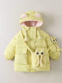 Hopscotch - Girls Yellow Polyester Long Coat with Bag
