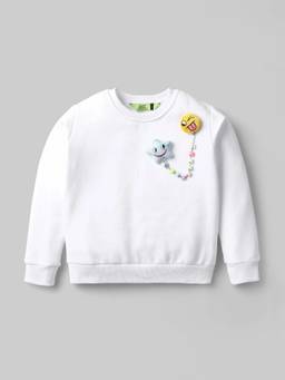 Hopscotch - Girls White Cotton Sweatshirt