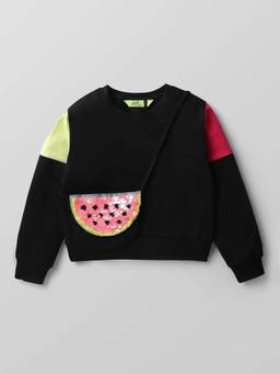 Hopscotch - Girls Black Cotton Sweatshirt
