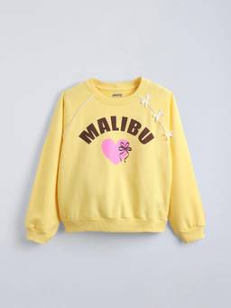 Hopscotch - Girls Yellow Cotton Sweatshirt