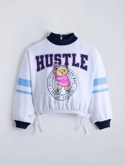 Hopscotch - Girls White Cotton Sweatshirt