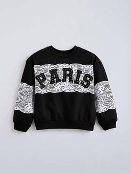 Hopscotch - Girls Black Cotton Sweatshirt