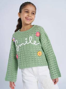 Hopscotch - Girls Green Acrylic Sweater