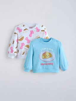 Hopscotch - Girls White Cotton Sweatshirts (Pack of 2)