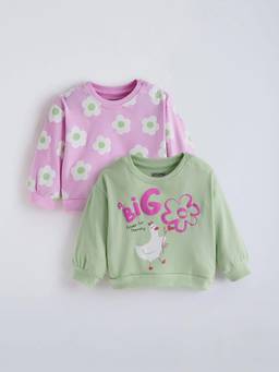 Hopscotch - Girls Green Cotton Sweatshirts (Pack of 2)
