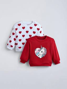 Hopscotch - Girls Red Cotton Sweatshirts (Pack of 2)