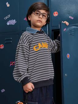Hopscotch - Boys Navy Blue Cotton Blend Sweatshirt