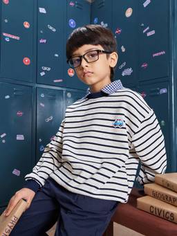 Hopscotch - Boys White Cotton Blend Sweatshirt