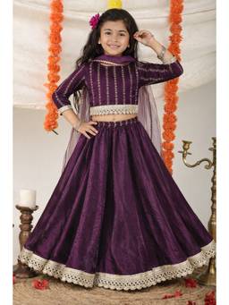 Superminis - Girls Purple Silk Choli with Lehenga and Dupatta