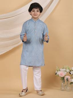 Superminis - Boys Blue Cotton Kurta with Pyjama