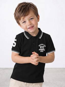 R&B - Boys Black Cotton Polo T-shirt
