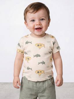 R&B - Boys Beige Cotton T-shirt