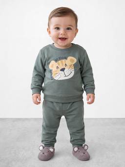 R&B - Boys Green Pure Cotton Sweatshirt with Pyjama