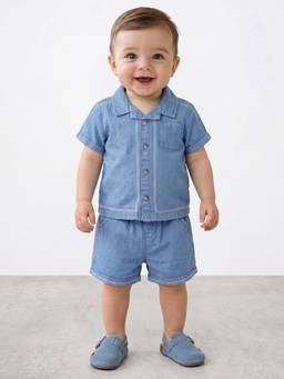 R&B - Boys Blue Cotton Shirt with Shorts