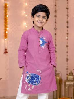 KiddoPanti - Boys Pink Rayon Kurta