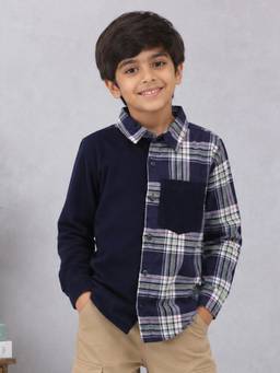 KiddoPanti - Boys Navy Blue Cotton Shirt