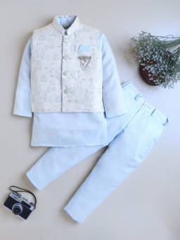 BT DEZINES - Boys Blue Cotton Blend Kurta with Trouser and Waistcoat