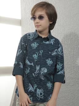 CRIMSOUNE CLUB - Boys Blue Cotton Blend Shirt