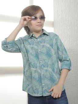 CRIMSOUNE CLUB - Boys Green Cotton Blend Shirt