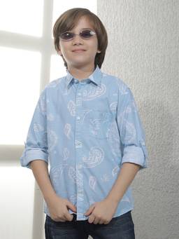 CRIMSOUNE CLUB - Boys Blue Cotton Blend Shirt