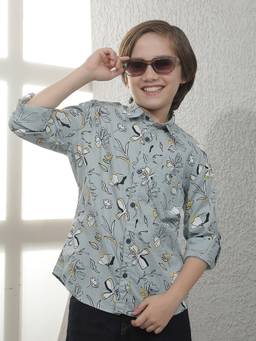 CRIMSOUNE CLUB - Boys Grey Cotton Shirt