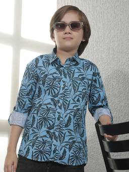 CRIMSOUNE CLUB - Boys Blue Cotton Blend Shirt