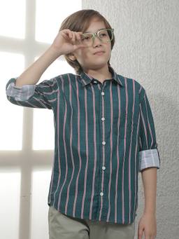 CRIMSOUNE CLUB - Boys Green Cotton Blend Shirt