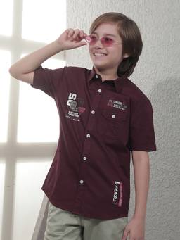 CRIMSOUNE CLUB - Boys Wine Cotton Shirt