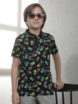 CRIMSOUNE CLUB - Boys Black Cotton Blend Polo T-shirt