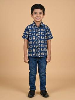 The Mom Store - Boys Navy Blue Cotton Shirt