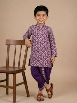 The Mom Store - Boys Purple Cotton Kurta with Dhoti