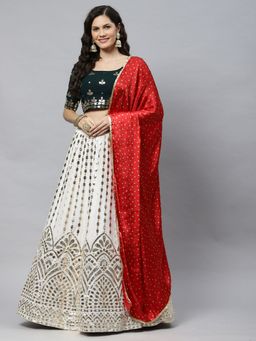 Odette - Off White Beautiful Gota-Patti Semi Stitched Lehenga With Unstitched Blouse (Set of 3)