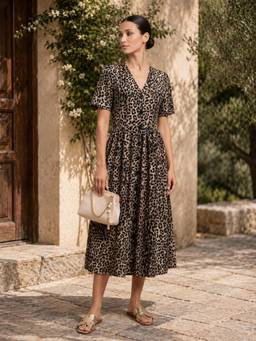 Little Mistress - Animal Print Crepe Midi Dress